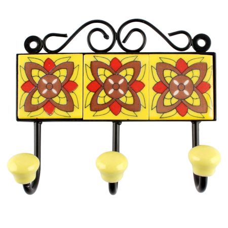 Yellow Ceramic Floral Tile Wall Hook